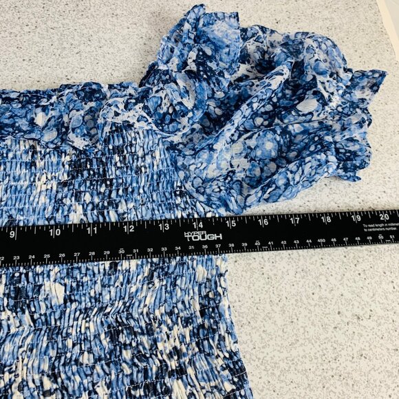 Express 2 Piece Set Off Shoulder Smocked Floral Dress Size M Blue White Crop Top - Picture 7 of 16
